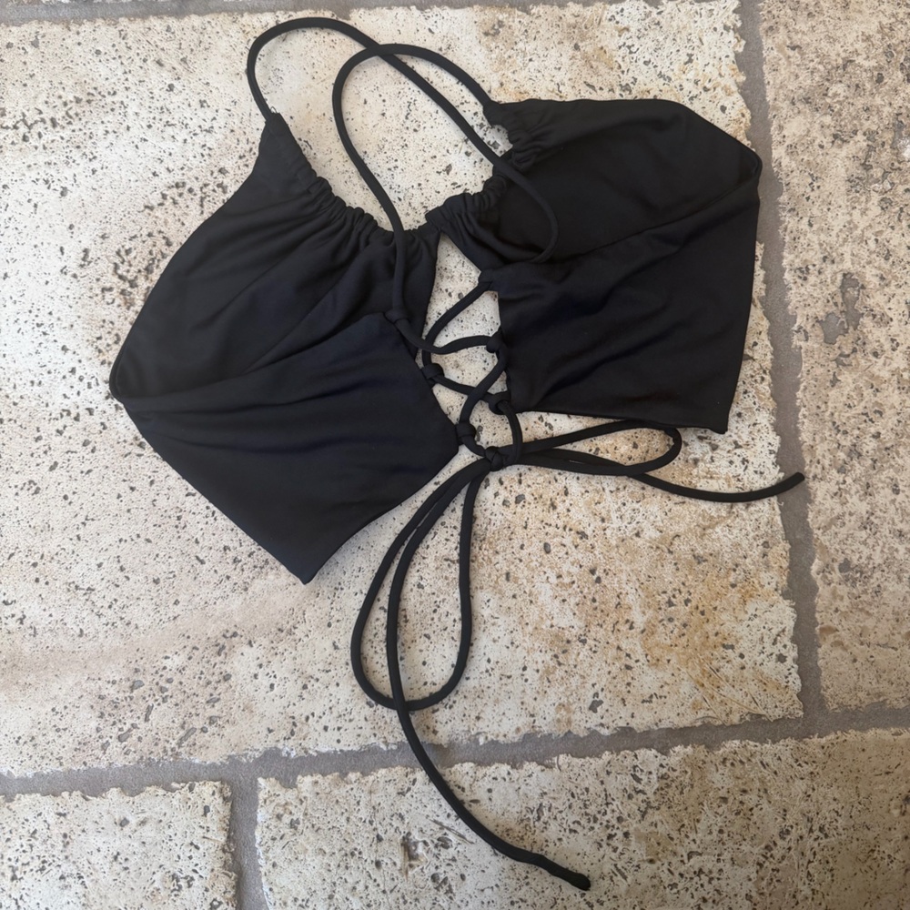 White Fox Black Bikini Top